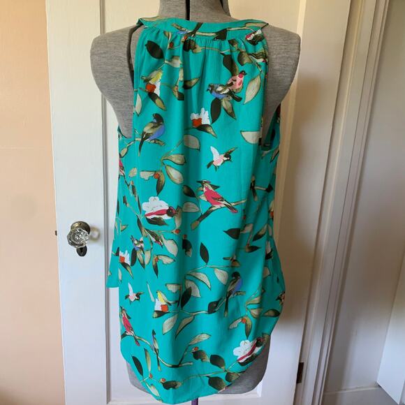 C&E Blouse Teal Bird Floral Print Sleeveless Boho Casual Summer Blouse - Picture 4 of 6
